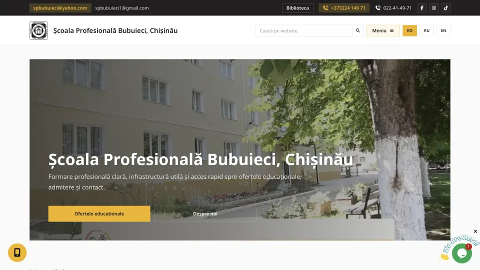 Școala Profesională Bubuieci – Website instituțional educațional
